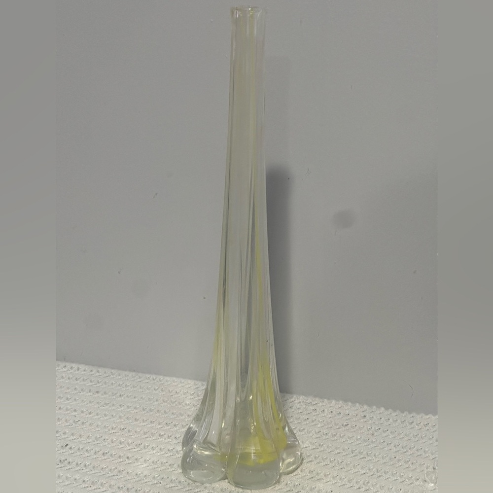 Elegant Glass bud Vase with Yellow and white Accents
